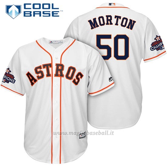 Maglia Baseball Uomo Houston Astros 2017 World Series Campione Charlie Morton Bianco Cool Base
